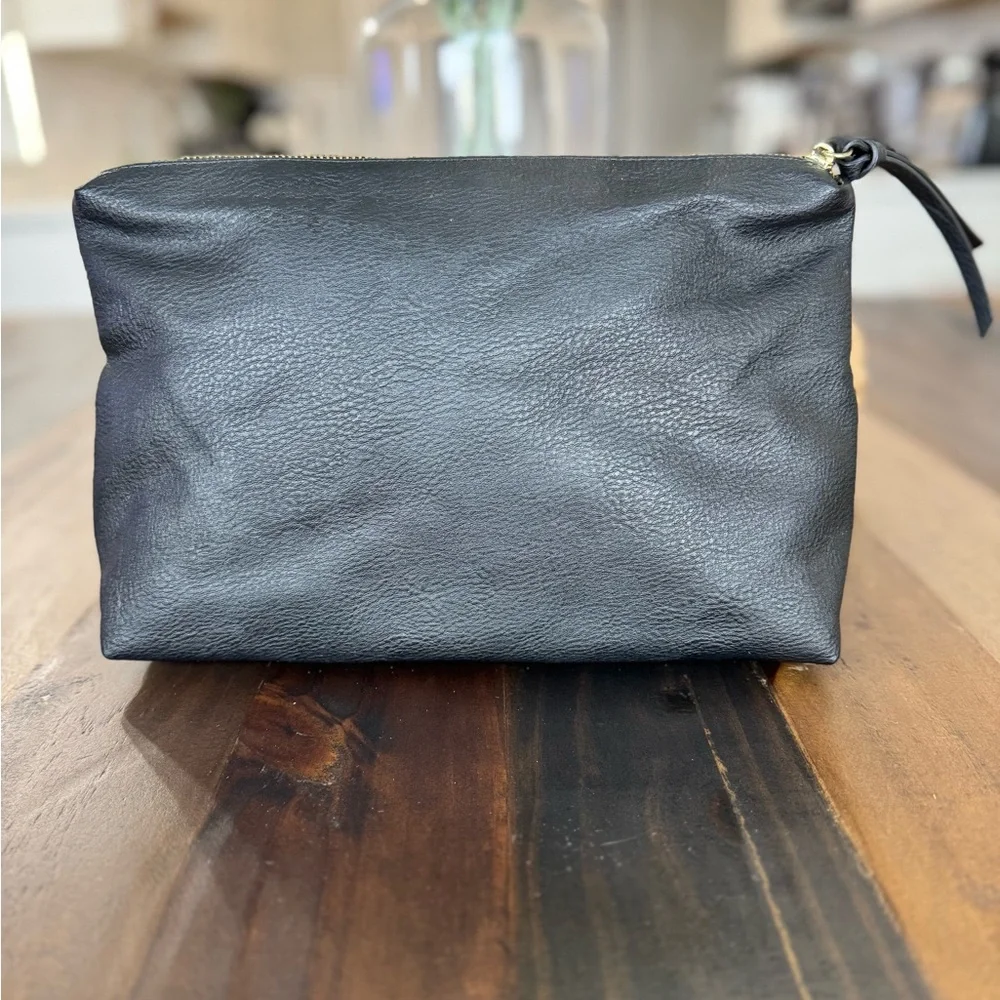 Steve Madden Black Faux Leather Zip Pouch Clutch